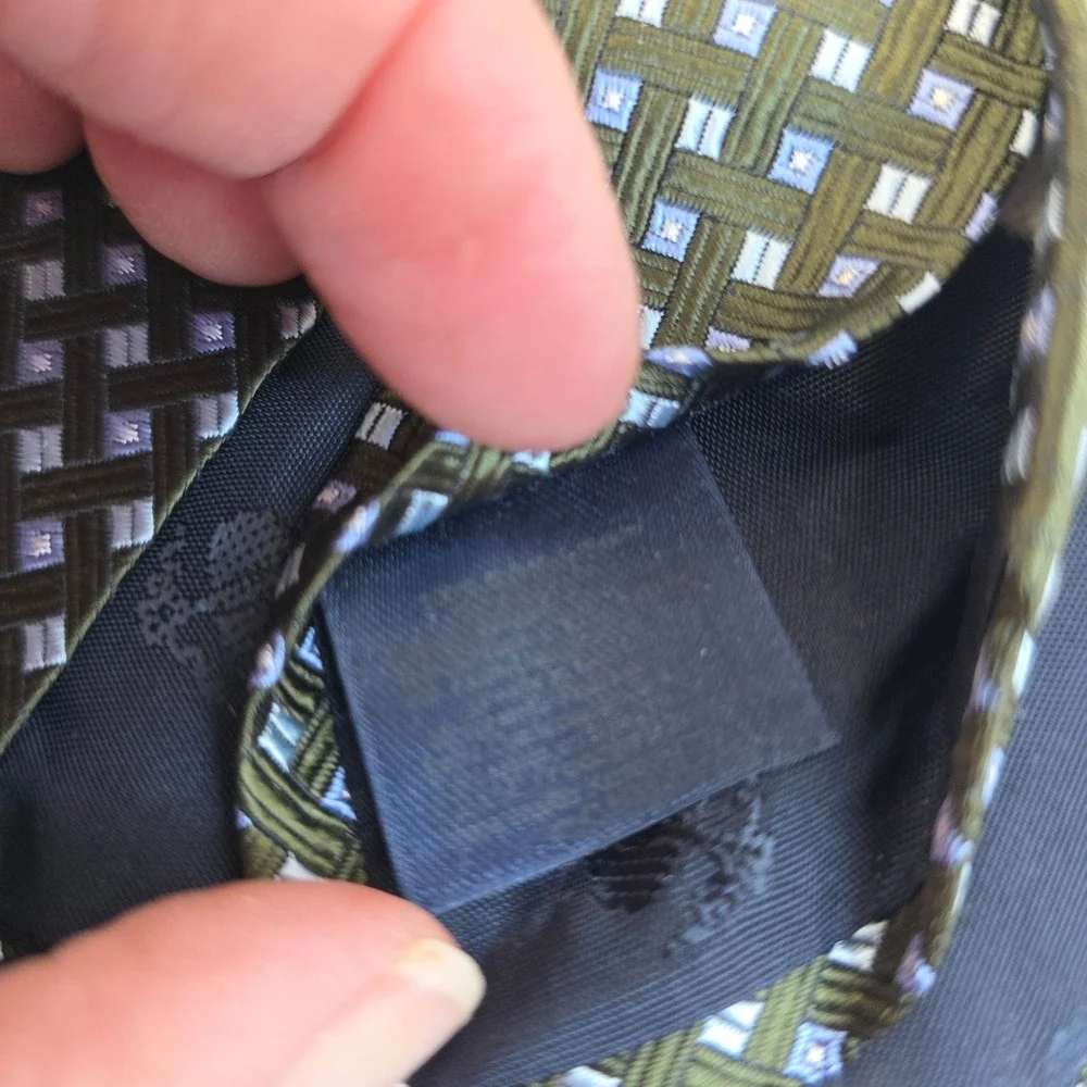 Brooks Brothers Makers‎ Tie Men OS Green Blue Geometric Basketweave Silk Necktie